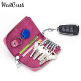 Vintage Oil Wax Leather Car Key Wallet with Zipper Organizer