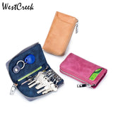 Vintage Oil Wax Leather Car Key Wallet with Zipper Organizer