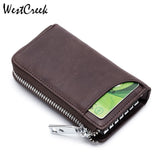 Vintage Oil Wax Leather Car Key Wallet with Zipper Organizer
