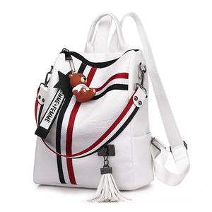 Women's Zipper Backpack PU Leather School Bag Crossbody Shoulder Bag
