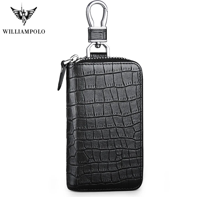 Men Leather Key Wallet Car Key Holder Zipper Wallet Small