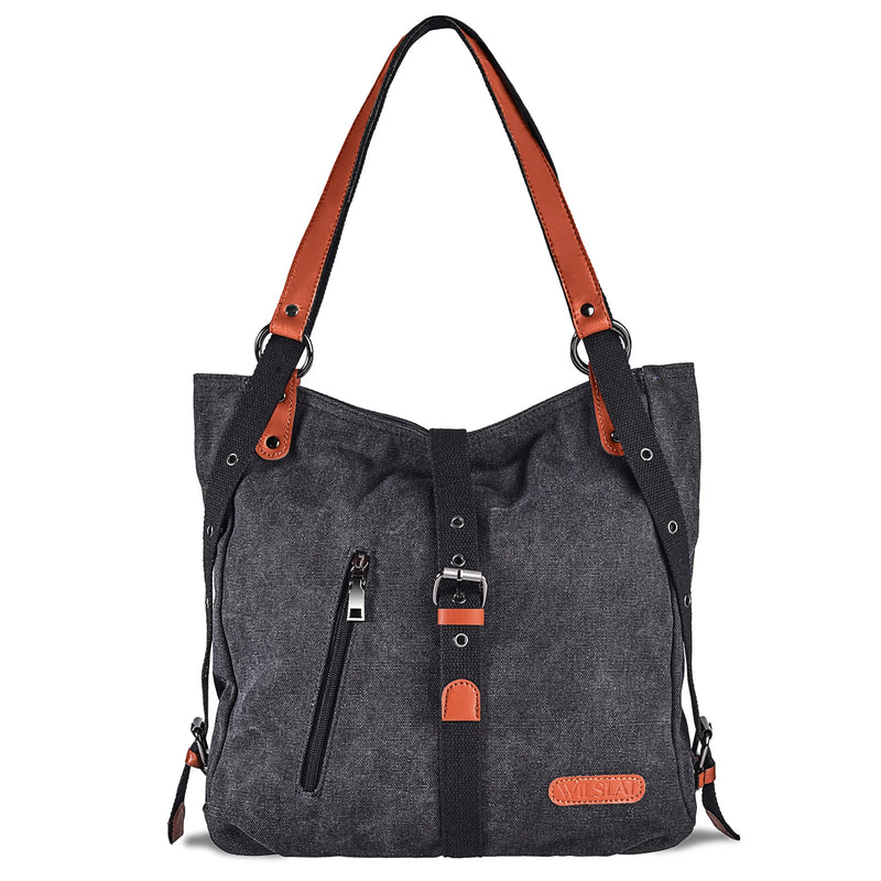 WILSLAT Canvas Backpack Purse for Women, Multi-functional Shoulder Bag