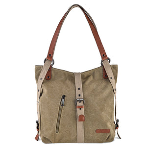 WILSLAT Canvas Backpack Purse for Women, Multi-functional Shoulder Bag