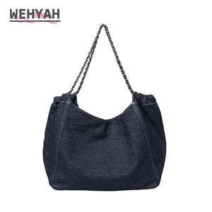 Wahyah Denim Shoulder Hand Bag for Woman Large Capacity Cowboy Casual Jeans Bags