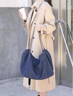 Wahyah Denim Shoulder Hand Bag for Woman Large Capacity Cowboy Casual Jeans Bags