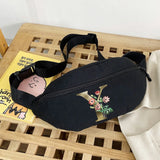Canvas Fanny Pack Multifunctional Waist Bag Letter Golden Flower Print
