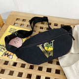 Canvas Fanny Pack Multifunctional Waist Bag Letter Golden Flower Print