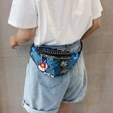 Glitter Sequin Waist Bag Female Belt Pu Waterproof Chest Handbag Fanny Pack