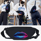 Flag Lip Print Chest Pack Large Phone Bag Pouch Women Canvas Travel Fanny Bag