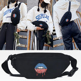 Flag Lip Print Chest Pack Large Phone Bag Pouch Women Canvas Travel Fanny Bag