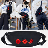 Flag Lip Print Chest Pack Large Phone Bag Pouch Women Canvas Travel Fanny Bag