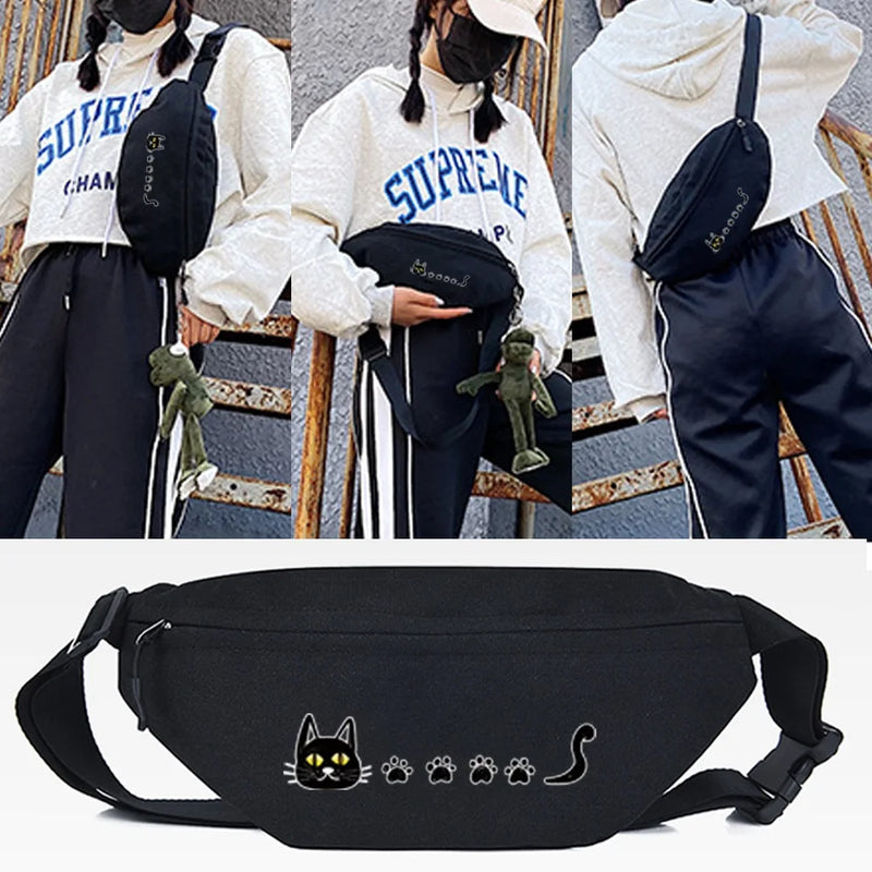 Green Footprint Printing Waist Bag Travel Purse Phone Pouch Chest Bag