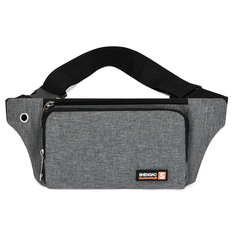 Nylon Waist Bag Red Gray Belt Pouch Zip Travel Hiking Bag