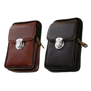 Waist Bag Zip Closure Belt Pouch Men Faux Leather Walking