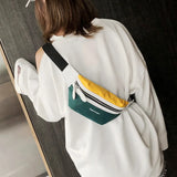 Canvas Waist Bag Women Leisure Panelled Fanny Pack Letter Bum Bag