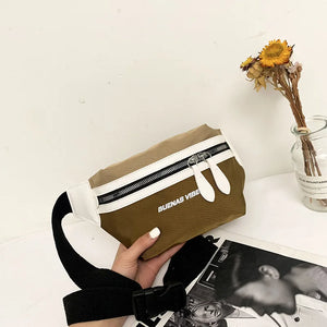 Canvas Waist Bag Women Panelled Fanny Pack Letter Bum Bag Chest Crossbody