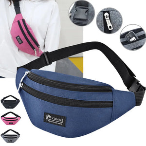 Pink Waist Bag Three Zipper Pocket Chest Handbag Unisex