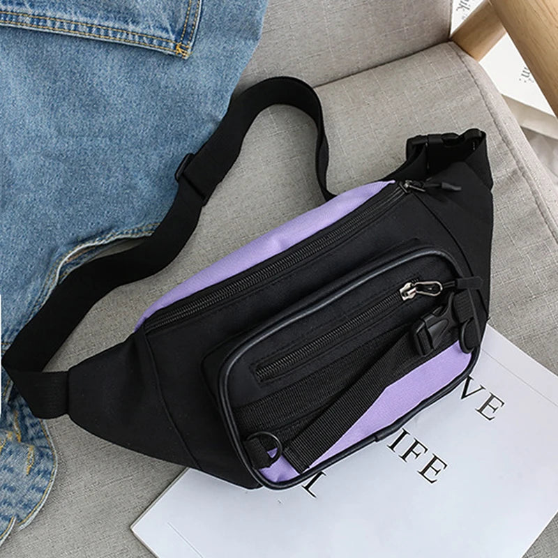 Canvas Waist Bag Women's Fanny Pack Zipper Hip Hop