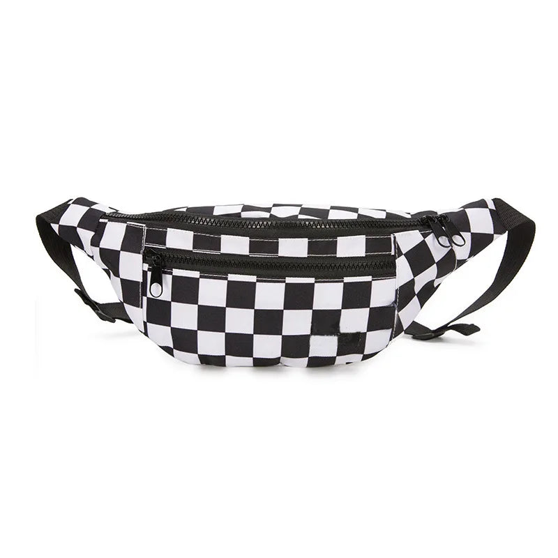 Checkered Waist Bag Zipper Phone Pocket Chest Bag Unisex Fanny Pack