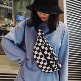 Checkered Waist Bag Zipper Phone Pocket Chest Bag Unisex Fanny Pack