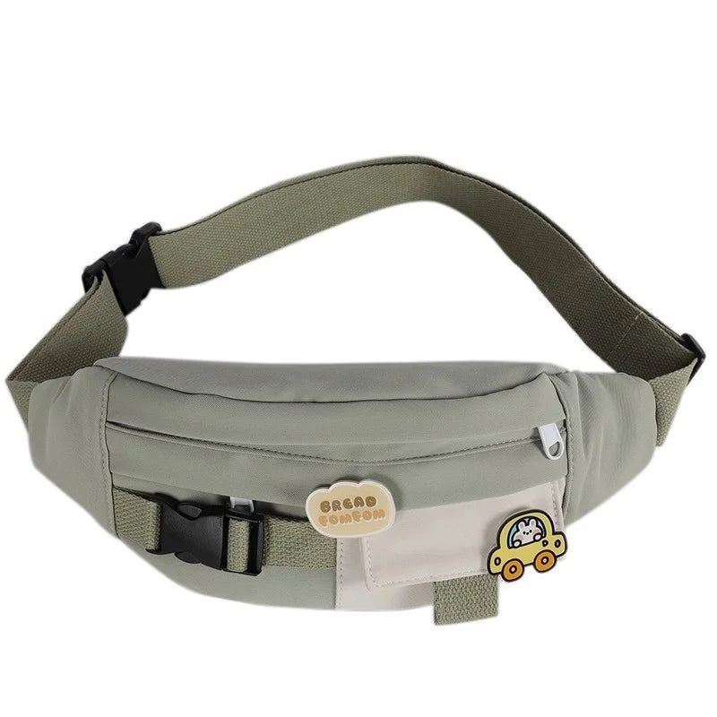 Canvas Waist Bag for Women Solid Fanny Pack Girls Chest Bag