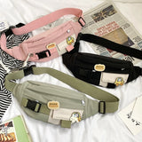 Canvas Waist Bag for Women Solid Fanny Pack Girls Chest Bag