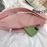 Canvas Waist Bag for Women Solid Fanny Pack Girls Chest Bag