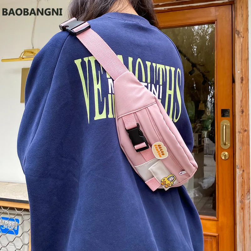 Canvas Waist Bag For Women Solid Fanny Pack Crossbody Chest Bag