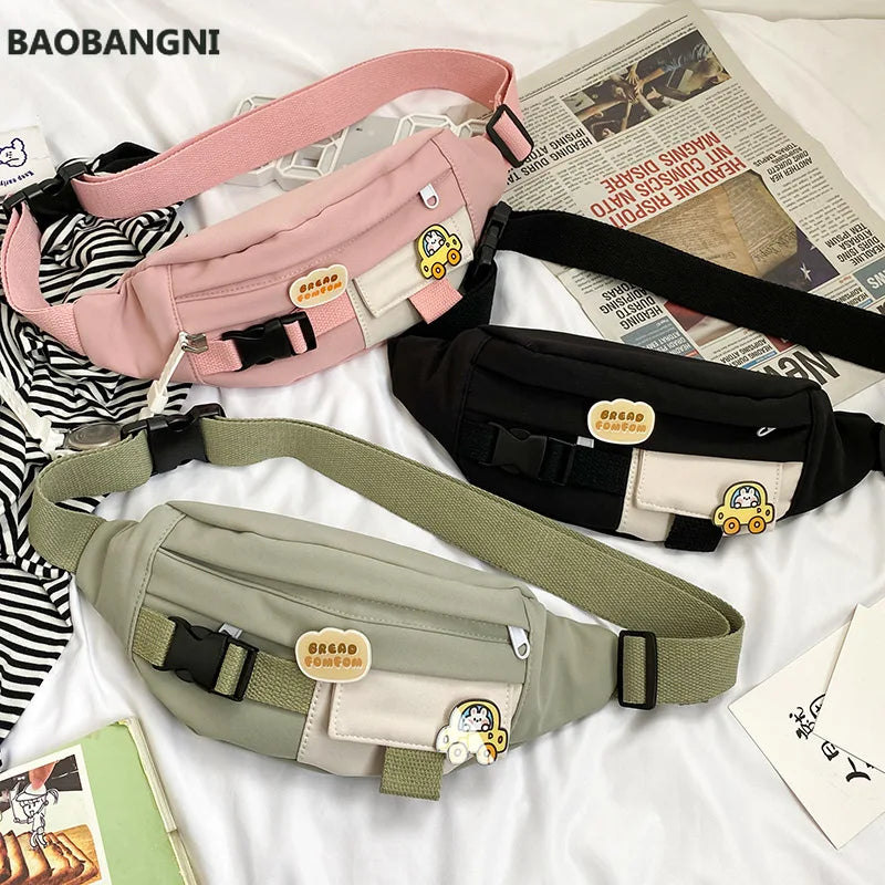 Canvas Waist Bag For Women Solid Fanny Pack Crossbody Chest Bag