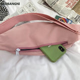 Canvas Waist Bag For Women Solid Fanny Pack Crossbody Chest Bag