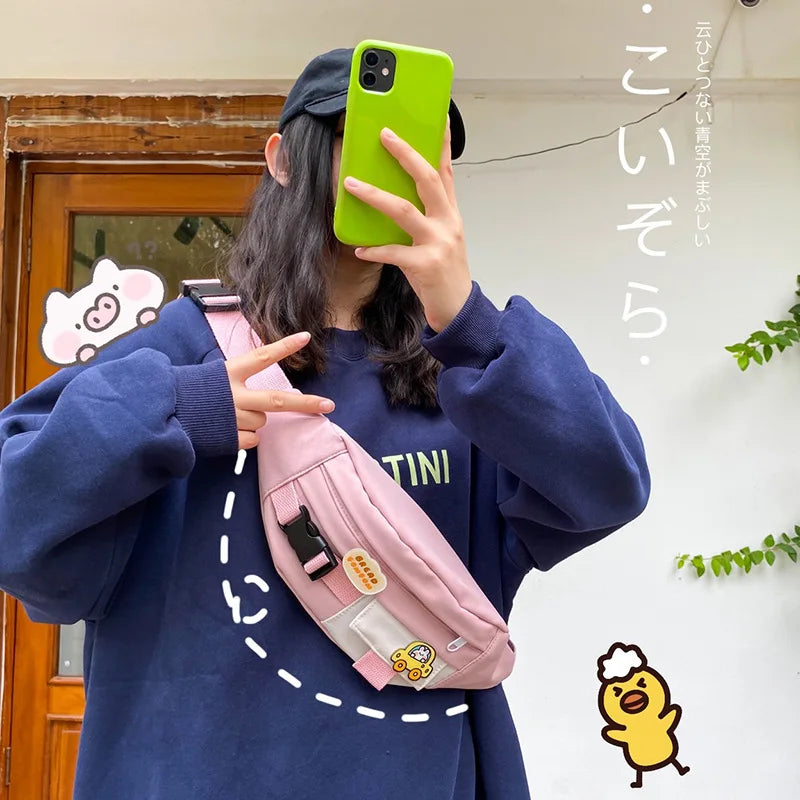 Canvas Waist Bag for Women Fanny Pack Girls Crossbody Chest Bag