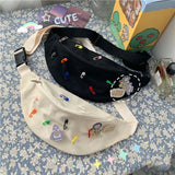Canvas Waist Bag Women Fanny Pack with Brooch Casual Bum Bag