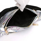 Pink Silver Waist Bags Women Fanny Pack Geometric Laser Chest