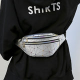 Waist Bags Women Pink Silver Female Belt Bag Geometric Travel Waist Packs