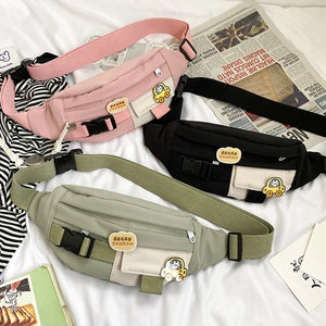 Canvas Waist Bag for Women Solid Fanny Pack Girls Crossbody Chest Bag
