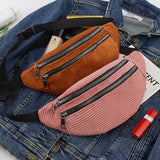 Corduroy Waist Belt Bag for Women Ladies Shoulder Bag Money Pack Bum Belt Bags