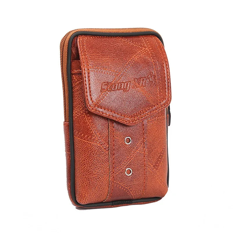 Men Classic Leather Waist Bag Small Capacity Zipper Phone Money Packs