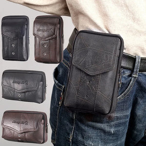 Men Classic Leather Waist Bag Small Capacity Zipper Phone Money Packs
