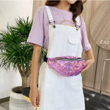 Women Waist Pack Chest Bag Fanny Pack Sequins Crossbody Purses PVC All-match