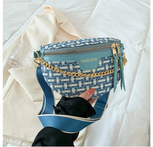Women's Knitted Waist Bag Weaving Fanny Pack with Wide Strap