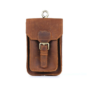 Small Waist Bag Retro 7-inch Phone Crazy Horse Leather Belt Bag