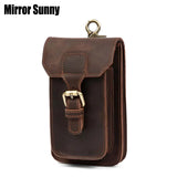 Small Waist Bag Retro 7-inch Phone Crazy Horse Leather Belt Bag