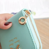 Bow Women's Small Leather Wallets Zipper Purses Clutch