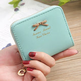 Bow Women's Small Leather Wallets Zipper Purses Clutch