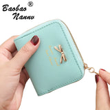 Bow Women's Small Leather Wallets Zipper Purses Clutch