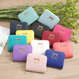 Bow Women's Small Leather Wallets Zipper Purses Clutch