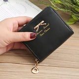 Bow Women's Small Leather Wallets Zipper Purses Clutch