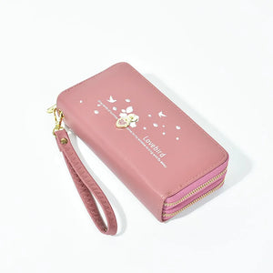 Women Long Wallet Double Zipper Leather Purse Large Capacity Handbag