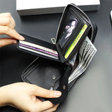 Men's Short Vintage Leather Wallet with Zipper Coins Bag