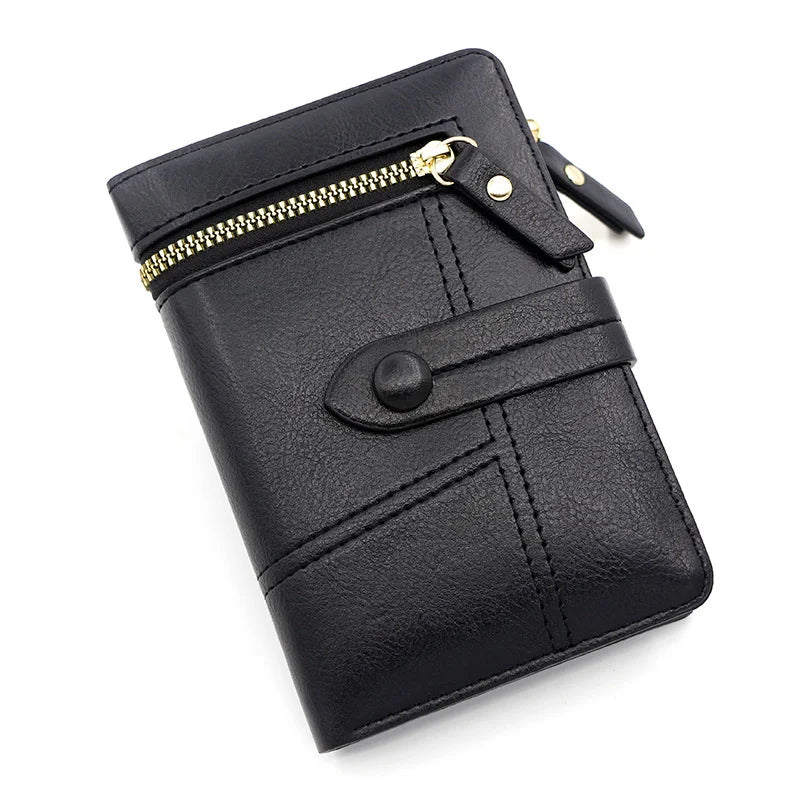 Women's Matte Short Wallet PU Leather Zipper Purse
